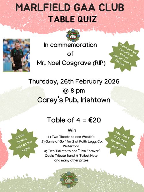 Table Quiz in Commemoration of Noel Cosgrave (RIP) 