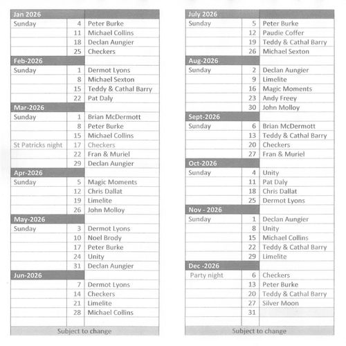 Social Dancing schedule